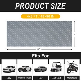 4x8FT Garage Floor Mat, 2.8mm Thickened Flooring Roll for Under Car, Golf Cart Parking Mat, Diamond Plate PVC Rubber Motorcycle Mat, Non-Slip Floor Protector for Garage Warehouse Trailer, Grey