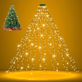 Luces de árbol de Navidad de 2 m x 16 líneas,8 modos de iluminación,Apto para árboles de Navidad de entre 1,5 y 2,4 metros de altura,Adornos navideños (NuanSe, 2 metros -16 líneas)