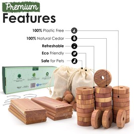 ecoKiwi Cedar Blocks for Clothes Storage Mega Bundle Box - Cedar Hangers x20, Balls x75 & Rings x55-100% Natural Oil Planks & Chips for Closets & Drawers - Aromatic Red Cedar Wood with Sandpaper