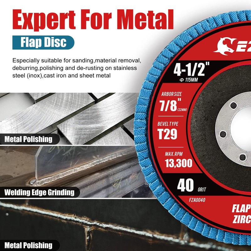 EZARC Flap Discs 40 Grit, 4 1/2 x 7/8-Inch Flap