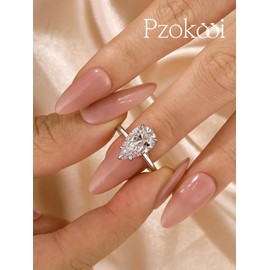 4.0ct Elongated Pear Shaped Engagement Ring for Women,925 Sterling Silver Simulated Diamond Solitaire Promise Ring for Wedding,Travel,Daily (White Gold, 6)