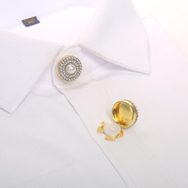 JEWSHA Button Cover Cufflinks for Shirts Bling Rhinestone Faux Pearl No Sewing Buttons Sleeve Clothing Decoration Button Clips Perfect for Birthday Christmas Wedding Gifts (silvery)