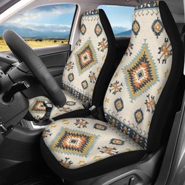 Tongluoye Geometric Aztec Car Seat Covers Full Set with Steering Wheel Cover Waterproof Car Seat Cover Brown Cover Car Accessories for Women Interior Cute Set Universal Fit for Truck Van SUV