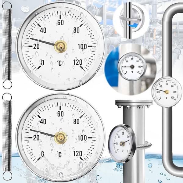 Weploda Pack of 2 Pipe Thermometers, Heating Pipe, Pipe Thermometer,