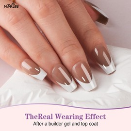 NMKL38 300Pcs French Tip Nails, 15 Size Short Square Brown French Tip Press on Nails, French Tip Gel Nails for DIY Nail Art