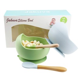 Jakuva Silicone Baby Bowls with Spoon, 2PCS Baby Feeding Set Suction Bowls for Kids Toddlers -BPA Free-Baby Dishes Utensils (Green & Blue)