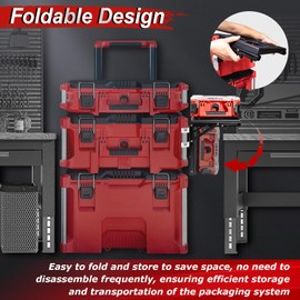 Folding Packout Mount Compatible with Mil.waukee Packout Toolbox Side Storage, Rugged All-metal Frame, Compatible with Rails No Drilling Required, Saving Space, Can be Mounted on Wall or Floor