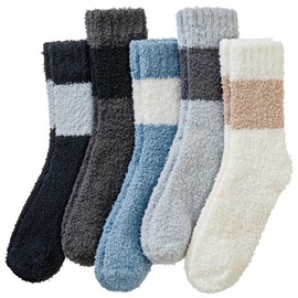 Velice Mens Fuzzy Socks Soft Cozy Fluffy Slipper Winter Thick Warm Plush Fleece Cabin Home Sleeping Socks 5 Pairs(Mixcolor B)