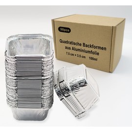 Angelkiss Pack of 50 Aluminium Trays, Grill Trays, Drip Trays, Square, Aluminium Baking Moulds for Cupcakes, Baking, Cooking, 100 ml