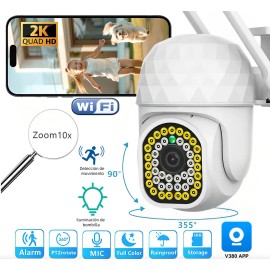 2 Piezas Cámara De Seguridad KAMKOI Exterior Wifi Foco 360° Hd 5MP IP Con Audio bidireccional Visión nocturna incluida Alarma Color blanco 2.4g/5g