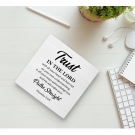 KU-DaYi Christian Scripture Wooden Box Sign, Trust in The Lord with All Your Heart Proverbs 3:5-6 Wood Box Decorations for Home Office, Bible Verse Wooden Block Plaque Desk Shelf Decor 5x5 Inch