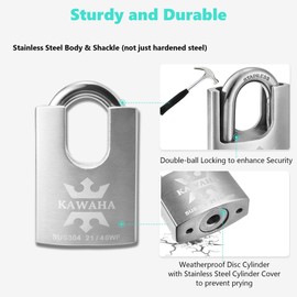 KAWAHA 21/40KD-3SK High Security Stainless Steel Shrouded Padlock with Key for Both Indoor and Outdoor use (Heavy Duty, Anti-Rust) (1-9/16 in. (40mm), Keyed Different - 3 Stainless Steel Keys)