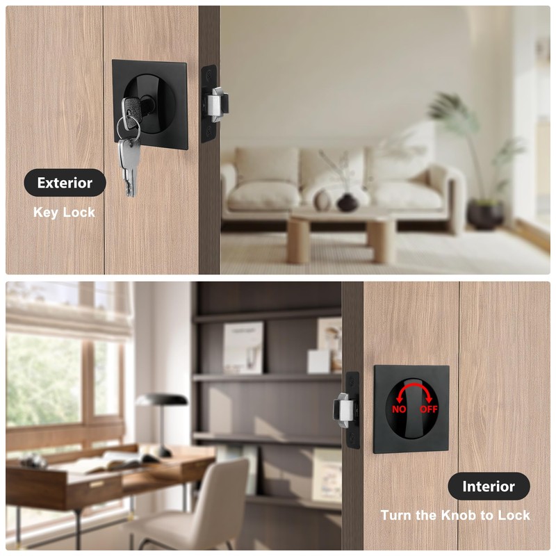 Malimali Pocket Door Lock with Key, Matte Black Pocket Door