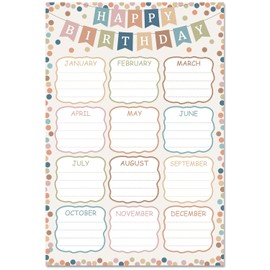 VAkadamy Boho Happy Birthday Chart for Classroom Confetti Reusable Birthday Poster Calendar Boho Bulletin Board Decorations for Classroom Back to School Chalkboard Wall Decor Teaching Supplies
