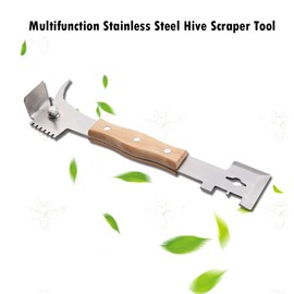AukBeeFun Multipurpose Steel Hive Tools with Wooden Handle and 7 Functions Beekeeping Hive Scraper Tool Professional Beekeeping Equipment