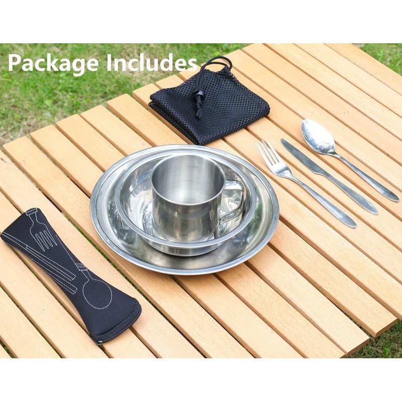 Lafuntar Camping Plate Bowl Cup Cutlery Set for 1, 8-Piece