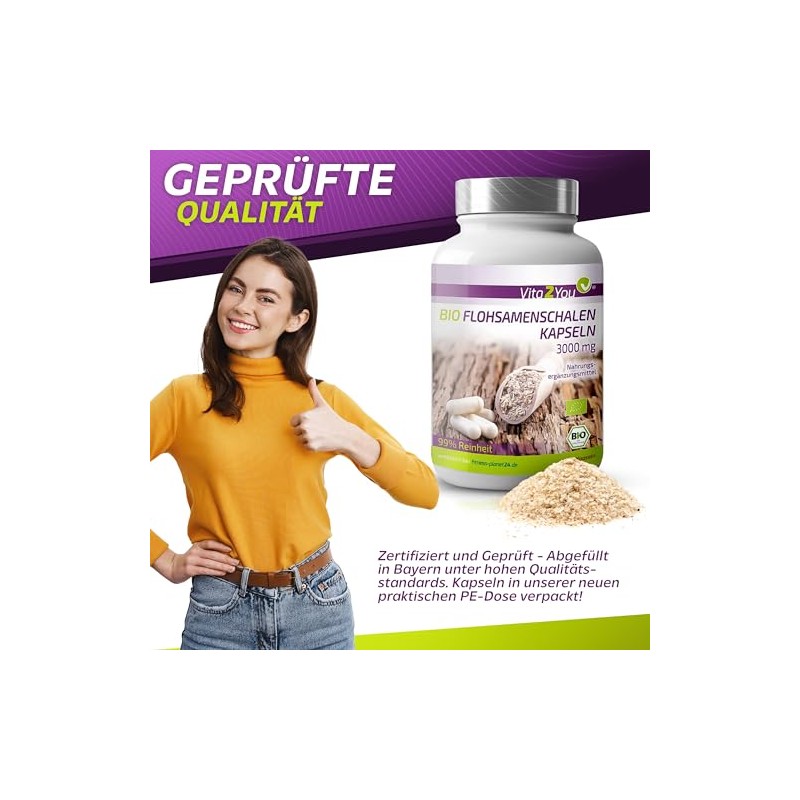 Vita2You Psyllium Husks Organic Capsules 3000 mg - 180 Capsules