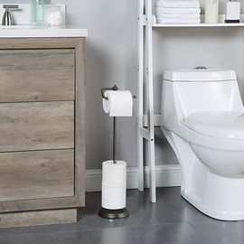 SunnyPoint Bathroom Free Standing Toilet Tissue Paper Roll Holder Stand with Reserve Function (Black Nickel)