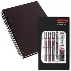 rOtring Isograph S0699390-3 Fineliner and Pencil College Set Technical Pens (0.20 mm, 0.40 mm, 0.60 mm) and Mechanical Pencil (0.5 mm) | Accessories with Black Notebook