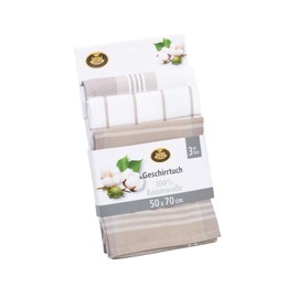 Gözze - Set of 3 Tea Towels, 100% Cotton, High Weight Material (260 g/m²), 50 x 70 cm - Mud