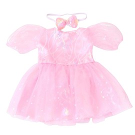 NIXNUT Doll Clothes Princess Gauzy Dress Puff Sleeves Sequins Pattern Summer Clothing for American Girl Doll 18-inch with Bow Hairband