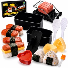FUNGYAND Musubi Press Mold Kit, 8-in-1 Rice Mold Set with Luncheon Meat Slicer, Onigiri Mold, Heart & Triangle Mold, Non-Stick Musubi Maker for Hawaiian Musubi, Sushi & Bento