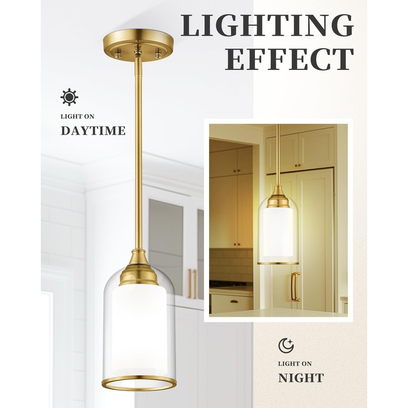 LIROUVET Gold Pendant Lights Kitchen Island - Dual Glass Pendant