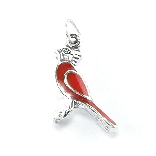 CARDINAL Charm Pendant CHRISTMAS Bird STERLING SILVER 3D 925 .925