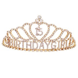 Rosemarie Collections Women's Rhinestone Birthday Tiara Crown (Quinceanera 15 Gold Tone)