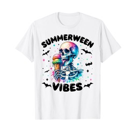 Summerween Vibes Skeleton Ice Cream Summer Vacation Funny T-Shirt