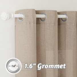 RYB HOME Semi Sheer Curtains for Sliding Glass Door, Extra Wide Linen Textured Grommet Privacy Light Filtering Farmhouse Room Divider Curtains for Living Room, W 100" x L 95", 1 Panel, Khaki