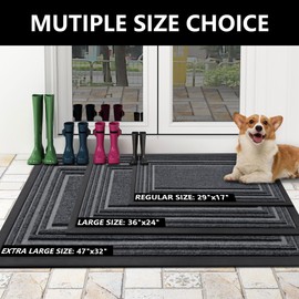 Buganda Floor Door Mat, Heavy Duty Doormat Outdoor Indoor, Natural Rubber Mat, Non Slip, Low Profile Outdoor Mat for Home Entrance, Garage, Patio Porch Farmhouse, 36x24, Grey