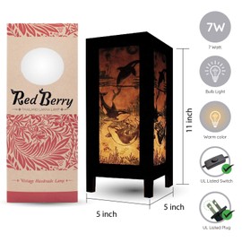 RED BERRY THAILAND LANNA LAMP - Japanese Lamp Bedrooms Bedside Asian Decorative Table Lamp for Nightstand Whale Fish 19L2