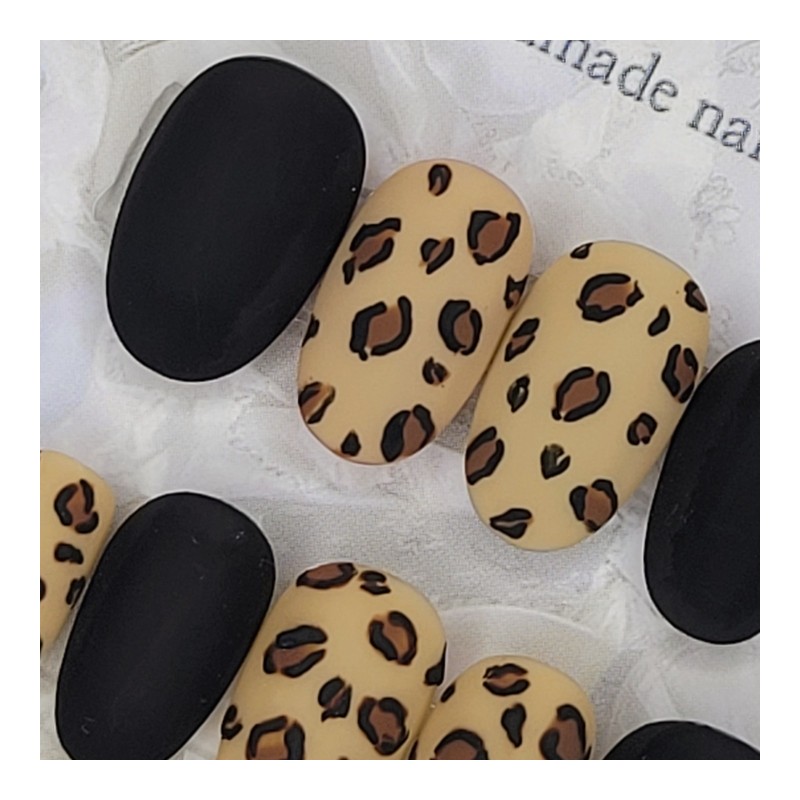 Black Leopard Matte Handmade Nail Tips - Almond S /