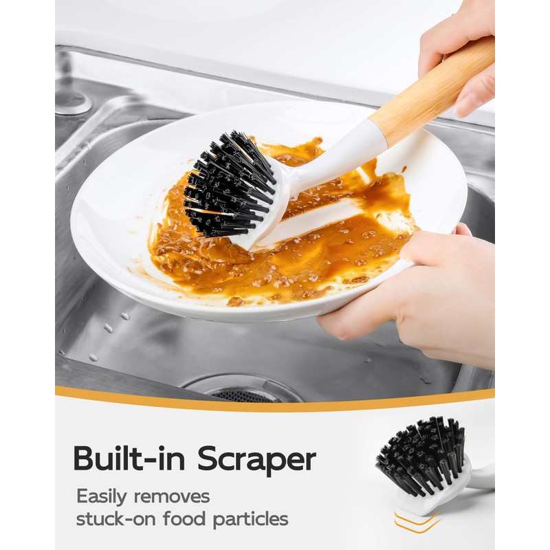 MR.SIGA Dish Brush with Handle, Dish Scrub Brush with Built-in