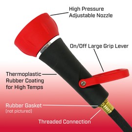 CHAPIN 4697: Industrial High Flow Firefighter Style Garden Hose Nozzle, Classic Fireman Style Grip Nozzle with Threaded Garden Hose Connection, Adjustable Twist Nozzle, Up to 250 PSI, Red/Black