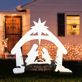Christmas Inflatables Nativity Scene Outdoor Decorations,Christmas Nativity Garden Jesus Yard Decorations Nativity Sets for Garden Lawn Xmas Decor (White)