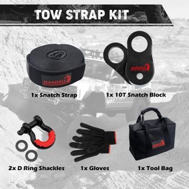 Handfly Offroad Recovery Kit, 3" x 30 ft Tow Recovery Strap, 1pcs 8T Heavy Duty Snatch Block Pulley, 2pcs 3/4" D-Ring Shackles with Storage Bag for Truck Jeep SUV ATV