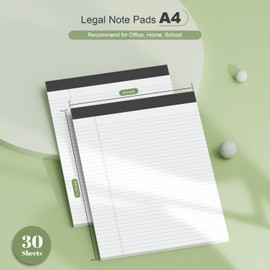 Legal Pads A4 inch Notepad, 2 Pack White Note Pads A4 for Work, Double-Side Printed Lined Paper Pads College Ruled White Notepads 30 Sheets Per Writing Pad for School, Home, Office