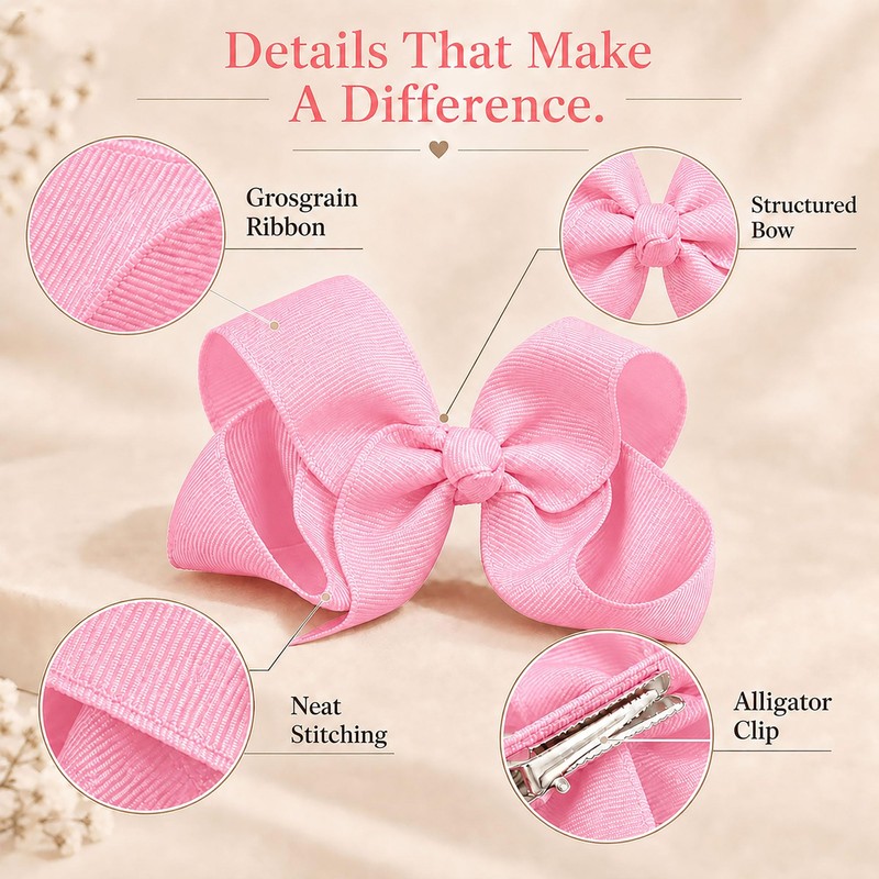 Hair Bows for Girls, 4 Pack 4 Inch Grosgrain Ribbon