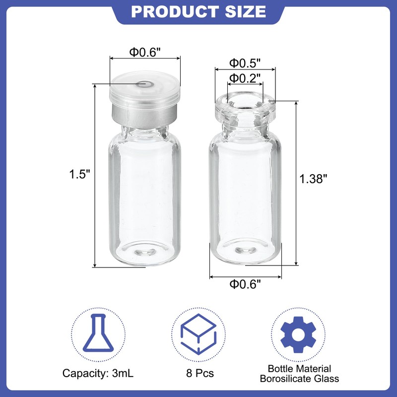 PATIKIL 3ml Sample Vials, 8 Pack Lab Empty Vials with