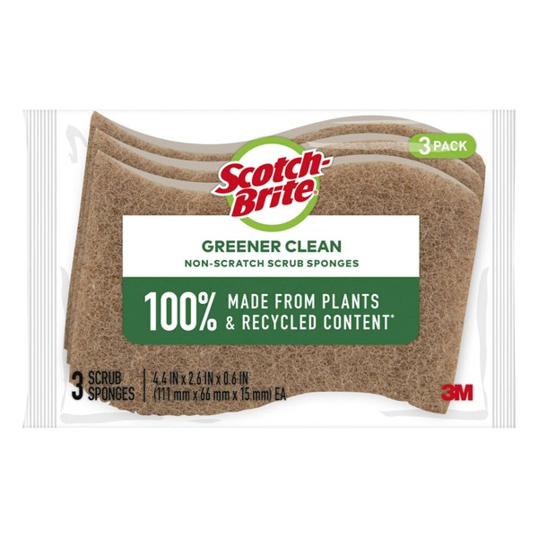Scotch-Brite Greener Clean Scrub Sponges, Natural Sponges for Cleaning Kitchen,