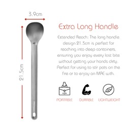 Long Handle Spoon Titanium Ultra Lighweight Camping Outdoor Cookware Utensils Outdoor Camping Titanium Spoon Camping Tableware Hiking Picnic Spoon EDC