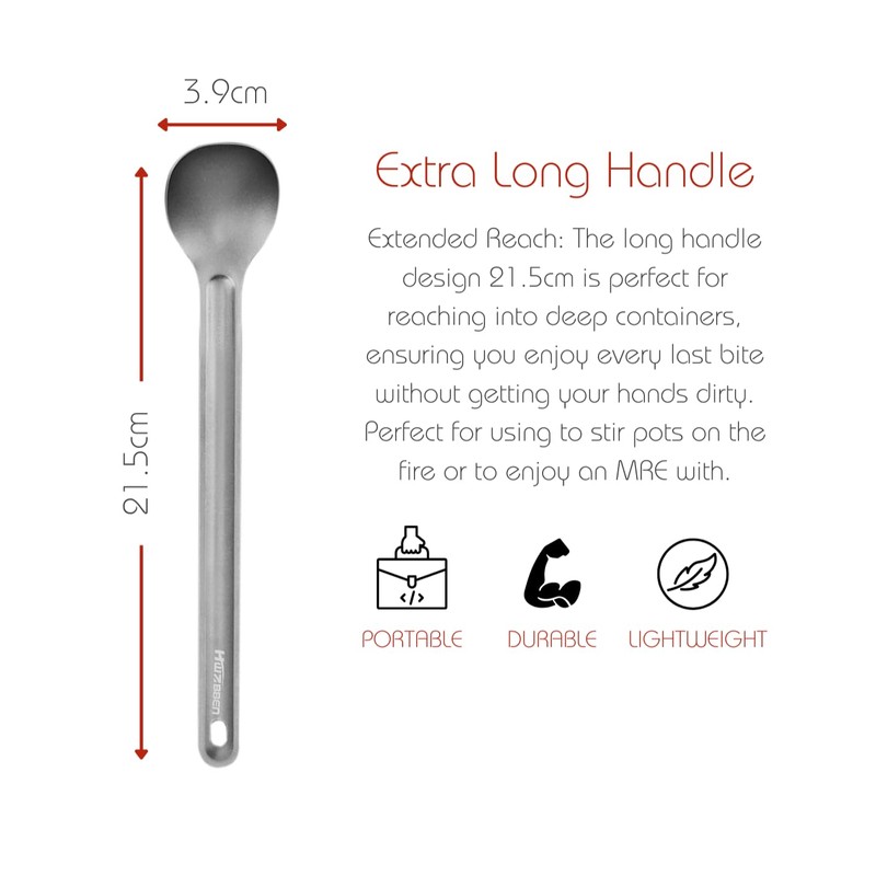Long Handle Spoon Titanium Ultra Lighweight Camping Outdoor Cookware Utensils