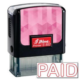 Shiny Paid Stamp Self Inking Rubber Stamp, 1/2" by 1-1/2" Impression Area, Red Ink, Refillable