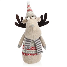 com-four® elk figure for the Christmas decoration, winter reindeer figure as a Swedish decorative item, cute corner stool as a room decoration or gift (1 piece - grey)