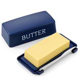 Butter Dishes With Lid And Stainless Steel Knife,Food Grade Plastic Butter Holder For Countertop,Blue Cheese Storage Keeper Container