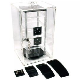 FindingKing Revolving Rotating Jewelry Display Case 8.5" with 100 2" Black Earring Cards