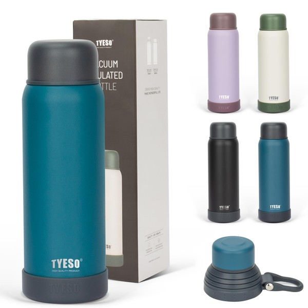 TYESO Super Thermal Water Bottle, Thermos, 25.4 fl oz (750 & 680 ml), Includes 2 Lids, Cup, Cold Insulation, Bottom Cover, Handle Included, Lightweight, Direct Drinking, Stainless Steel, Sports