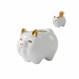 Seyont Toothpick Holder Dispenser - Golden Pig Tooth Pick Box, Funny Kitchen Decor for Table Home Restaurant, Cute Novelty Gift, Fits Wooden Toothpicks